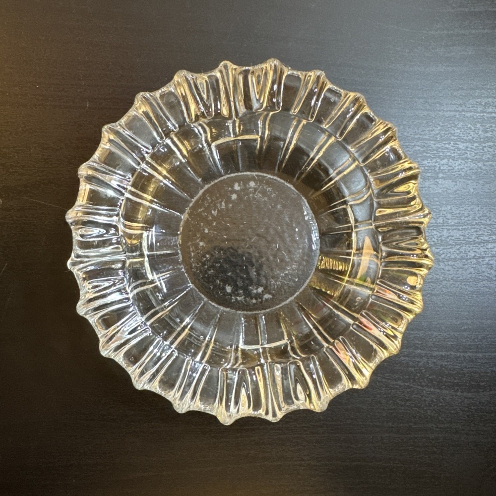 VINTAGE Blenko  Clear Glass Ashtray 5" Sunburst‎ Mid Century Modern